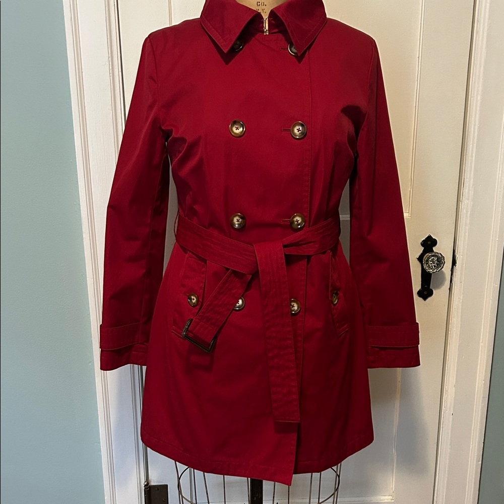 MICHAEL Michael Kors Red Double-Breasted Trench Coat with Belt